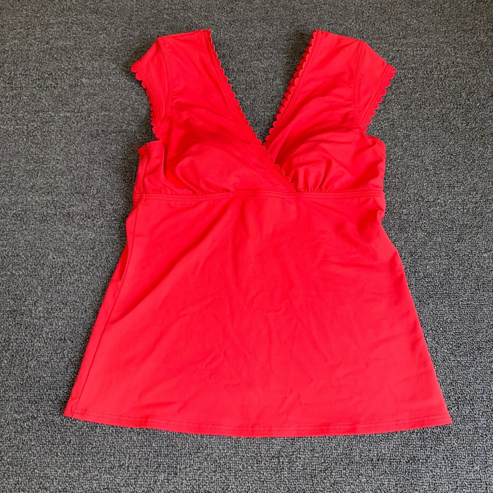 Lands End Red/Orange Scallop Trim V-Neck Tankini Swim Top Cap Sleeve Size 4